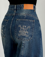 プリヴェラインワイド-レッグデニムジーンズ / PRIVÉ LINED WIDE-LEG DENIM JEANS - CREAM/DENIM BLUE