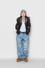 クロップレザーカーディガン / Crop leather cardigan