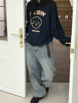 Coupure wide denim pants