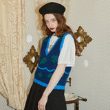 Flower Pattern Merino Wool Knit Vest (Green) (6681252626550)