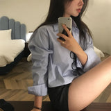 [BELLIDE MADE] Ed loose fit stripe cropped shirt