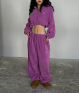 Fleece 6 color collar cropped sweatshirt
