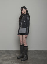 leather patch biker jacket(woman)