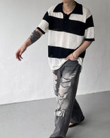 OA Lagoon Coloring Collar Short-Sleeved Knitwear