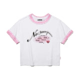 チェリーホットフィックスレースクロップTシャツ / CHERRY HOTFIX LACE CROP T-SHIRT [WHITE]