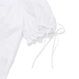 RIBBON SHIRRING SHORT SLEEVE BLOUSE [WHITE]