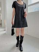 ディープUネックデニムドレス/Deep U Neck Denim Dress (2color)