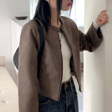 Rilch Zipper Biker Suede Cropped Jacket