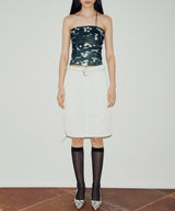 プリントシャーリングチューブトップ / PRINTED SHIRRING TUBE TOP (DEEP GREEN)