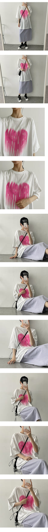 セーフピンクハート半袖Tシャツ / Safe pink heart short sleeve T-shirt
