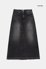 Maxi back slit denim long skirt