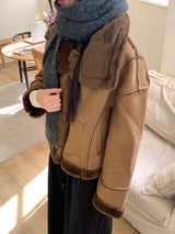 Recton Suede Fur High-neck Shearling Jacket