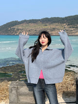 Bent knit cardigan zip up 