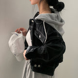 [Hood detachable/back banding] Denim Moodon loose fit cropped hood jean jacket - 2 colors