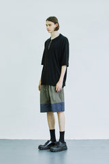 スクエアチェスト ジッパーアップ ポロニットTシャツ / square chest zipper-up polo knit t-shirt black