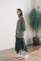 "PRE-ORDER 4/16~"  WOOD-CUT UNBALANCE FLARE SKIRT (Khaki) (6546130501750)