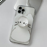 スケッチサムキャットホワイトビードスマホグリップ