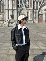 3 TAP French Leather Crop Shirt Jacket (2color)