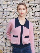 FLAT COLLAR KNIT CARDIGAN_PINK (6638366654582)