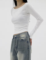 Slim boat neck T-shirt (4color)