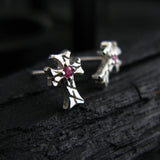 シャイニークロスS2ジェムストーンシルバースタッズイヤリング / Shiny Cross-S2 Gemstone silver stud earring (4595501006966)