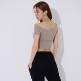 プレーン オフショルダー クロップ Tシャツ / TOP(9393) Plain Off Shoulder Crop Tee