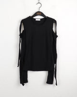 ノンデ年末風リボンスリットリブ長袖Tシャツ