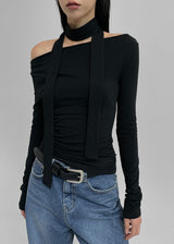 [MADE] Nuel Boat Neck SET- Shirring Long Sleeve Tee Scarf