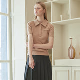 [LINE] Unbalanced Ribbed Polo T-shirt (Camel) (6696647786614)