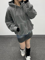 Cut-Off Cutting Hooded Zip-Up