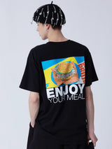 ハンバーガーTシャツ/[ENJOY YOUR MEAL] HAMBURGER 1/2 T-SHIRT_BLACK