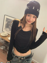 Must-have shirring long-sleeved T-shirt
