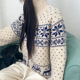 Sikok Snow Flower Nordic Pattern Two-Way Knit Zip-Up Cardigan