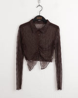 ルーティングウェーブシースルークロップ長袖ブラウス / Rooting wave see-through cropped long-sleeved blouse