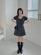 ディープUネックデニムドレス/Deep U Neck Denim Dress (2color)