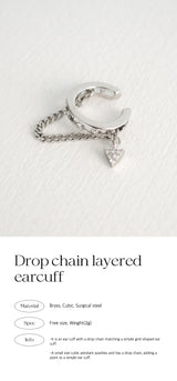 ドロップチェーンレイヤードイヤーカフ/Drop chain layered earcuff