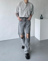 CR ツイードラウンドハーフシャツ / CR Tweed Round Half Shirt (2 colors)
