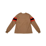 [UNISEX] Faux-shearling Striped-Trim Pullover (Brown) (6656038436982)