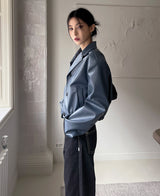 （UNISEX）グリッツボタンクロップレザーブルゾン