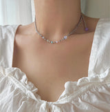 パステルオパールライトパープルビーズボール2ウェイドロップネックレス/fer Pastel Opal Light Purple Beads Ball Two-Way Drop Necklace