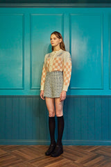 chess flower Jacquard 100%wool cardigan_honeysuckle (6655892029558)