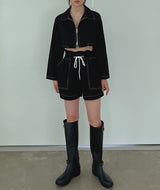 ステッチリネンクロップジャケット/Stitched Linen Crop Jacket (3color)