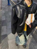 No.0458 leather hood bomber padding JP