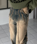 (UNISEX)ウェーブカットワイドデニム