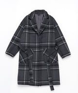 OVERSIZE WOOL CHECK ROBE COAT (Charcoal) / オーバーサイズウールチェックローブコート