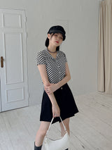 チェッカーボードクロップカラーTシャツ / Checkerboard Crop Collar T-shirt (3color)