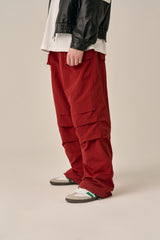 VOLUME POCKET PINTUCK PANTS - BURGUNDY