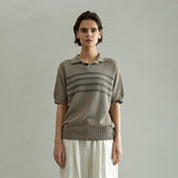 シリンダライン ハーフスリーブカラーニット/CYLINDER LINE HALF SLEEVE COLLAR KNIT (MOCA)