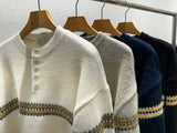 LMN Curve Arrow Henley Neck Knitwear (4 colors)