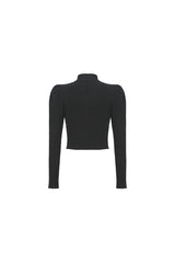 0 8 cutout puff sleeve cardigan - BLACK (4642324316278)